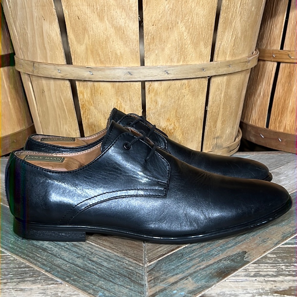 Aldo Derby 2-Eye Almond Toe Black Leather Derby Oxford Dress Shoes